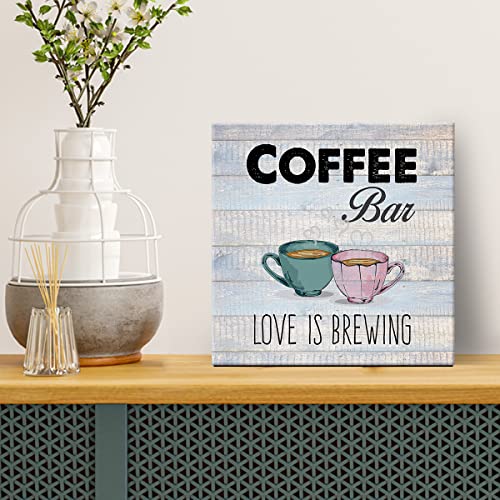 Love is Brewing Coffee Bar Canvas Wall Art
