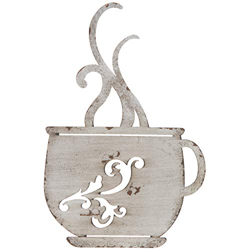 Antique White Metal Coffee Cup Wall Decor