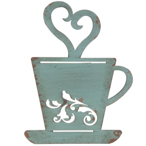 Turquoise Rusty Metal Coffee Cup Wall Decor