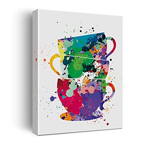 Watercolor Coffee Cups Canvas Wall Art for Home/Office/Kitchen