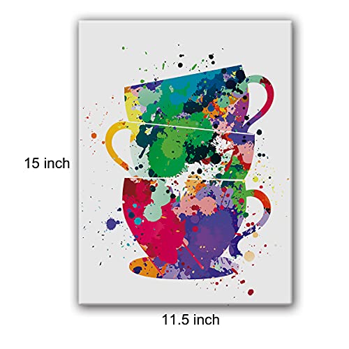 Watercolor Coffee Cups Canvas Wall Art for Home/Office/Kitchen