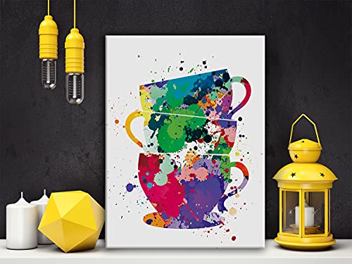 Watercolor Coffee Cups Canvas Wall Art for Home/Office/Kitchen