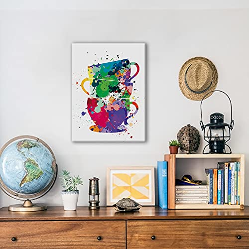 Watercolor Coffee Cups Canvas Wall Art for Home/Office/Kitchen