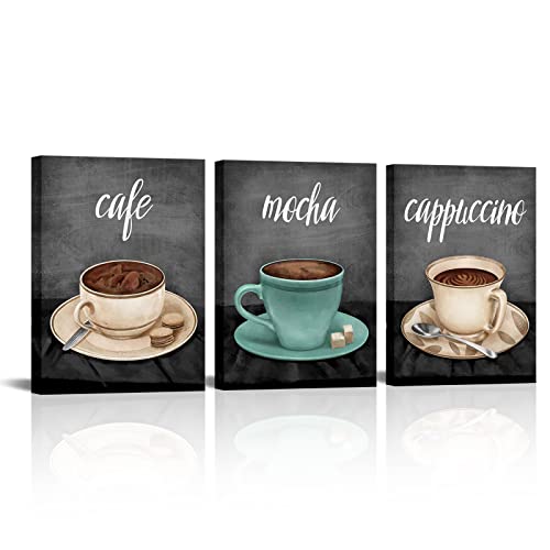 Vintage Coffee Kitchen Wall Art Set: Abstract Coffee Cups