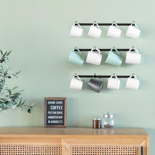 Rustic Metal Coffee Cup Holder with 12 Cup Hooks