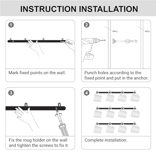 Rustic Metal Coffee Cup Holder with 12 Cup Hooks