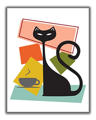 Atomic Cat & Coffee Cup 11x14 Wall Art Print