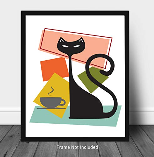 Atomic Cat & Coffee Cup 11x14 Wall Art Print
