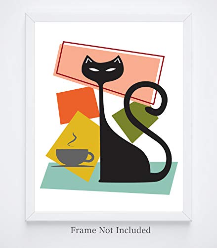 Atomic Cat & Coffee Cup 11x14 Wall Art Print