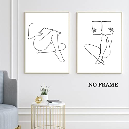 Minimalist Women Silhouette Coffee Cup Canvas Art Set