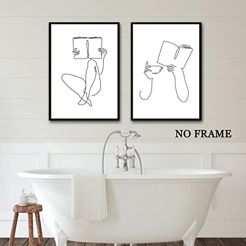 Minimalist Women Silhouette Coffee Cup Canvas Art Set