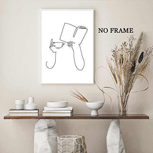 Minimalist Women Silhouette Coffee Cup Canvas Art Set