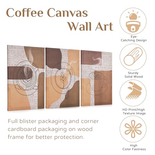 Boho Coffee Wall Art Set - Rustic Cafe Decor