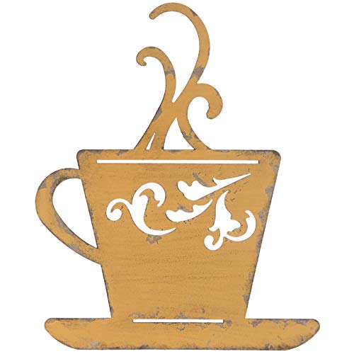 Yellow Metal Coffee Cup Wall Decor by Everydecor