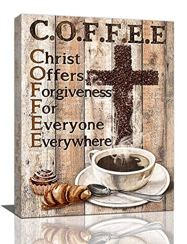 Christian Coffee Bean Cross Wall Art Decor Canvas