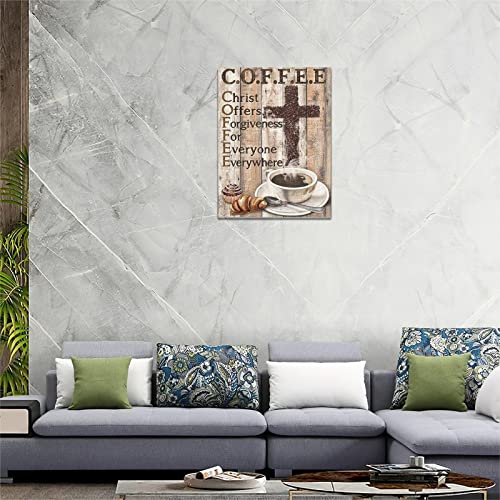 Christian Coffee Bean Cross Wall Art Decor Canvas