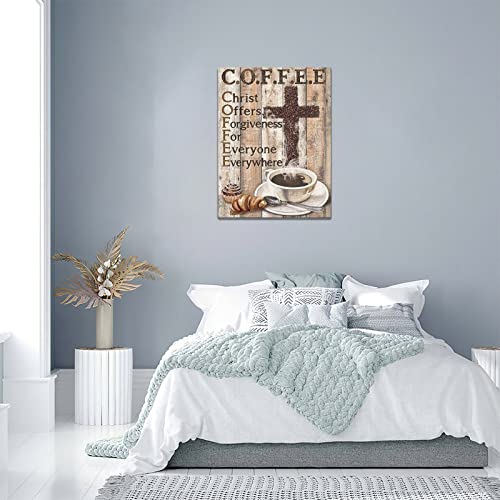 Christian Coffee Bean Cross Wall Art Decor Canvas