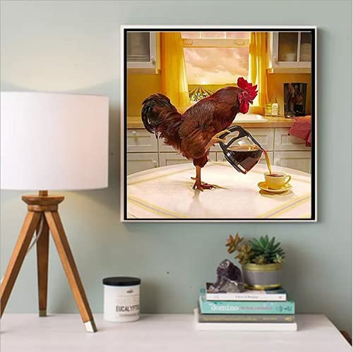 Rooster Coffee Diamond Painting Kit, Cute 5D Set