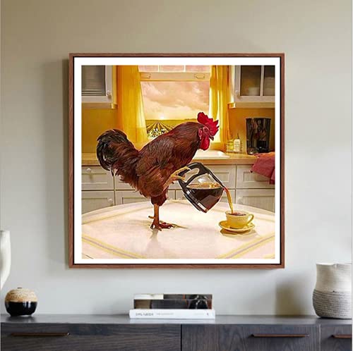 Rooster Coffee Diamond Painting Kit, Cute 5D Set