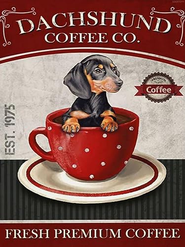 5D Diamond Painting Kit: Dachshund Coffee Full Drill