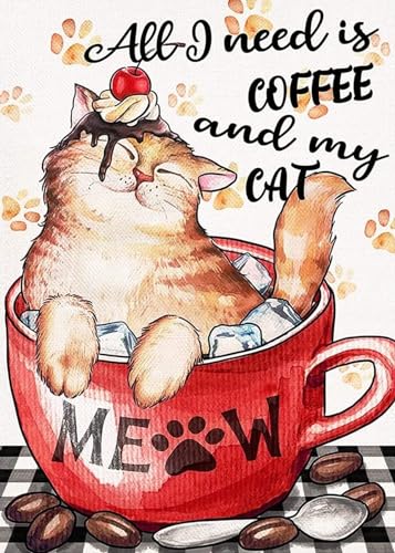 DIY Coffee Cup Cat Diamond Art Kit, 16"×12