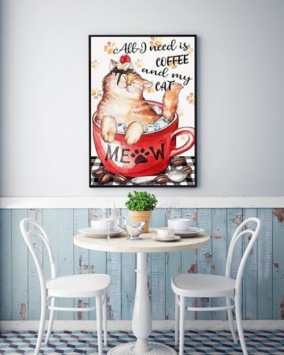 DIY Coffee Cup Cat Diamond Art Kit, 16"×12