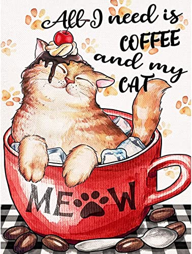 Cat Diamond Painting Kit: All I Need is Coffee