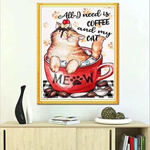 Cat Diamond Painting Kit: All I Need is Coffee