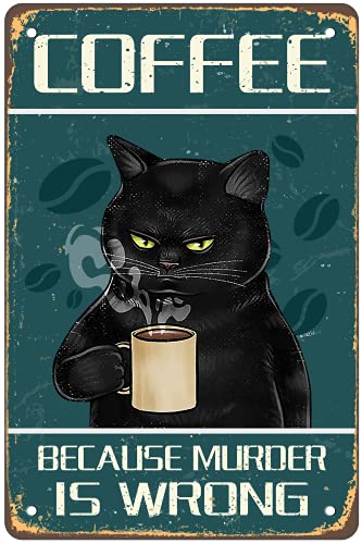 Funny Black Cat Coffee Wall Decor Sign, Vintage Retro
