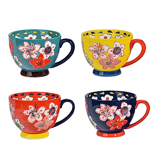 Hand Painted Floral Ceramic Coffee Mugs Set