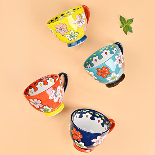 Hand Painted Floral Ceramic Coffee Mugs Set