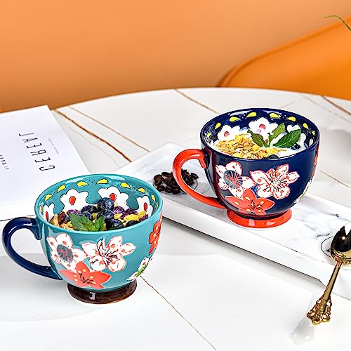 Hand Painted Floral Ceramic Coffee Mugs Set