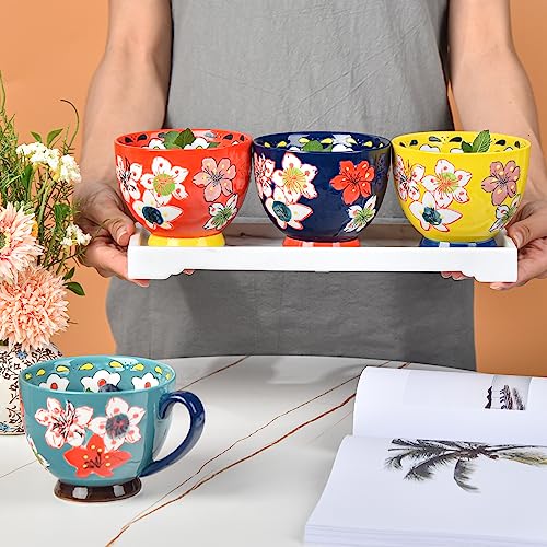 Hand Painted Floral Ceramic Coffee Mugs Set