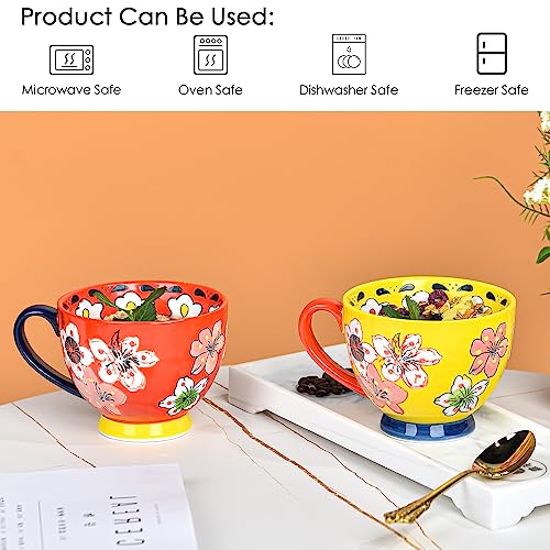 Hand Painted Floral Ceramic Coffee Mugs Set