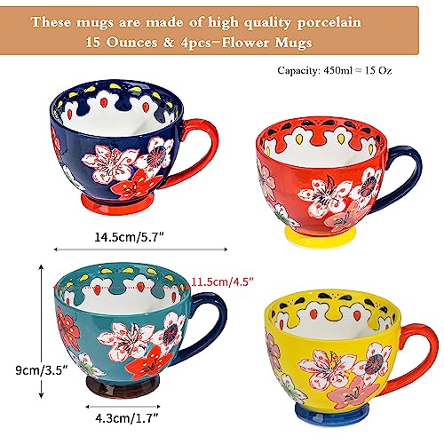 Hand Painted Floral Ceramic Coffee Mugs Set