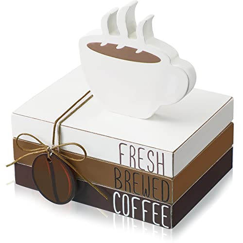 Mini Wood Book Stacks for Coffee Bar Decor - Rustic Farmhouse Tray Accessory