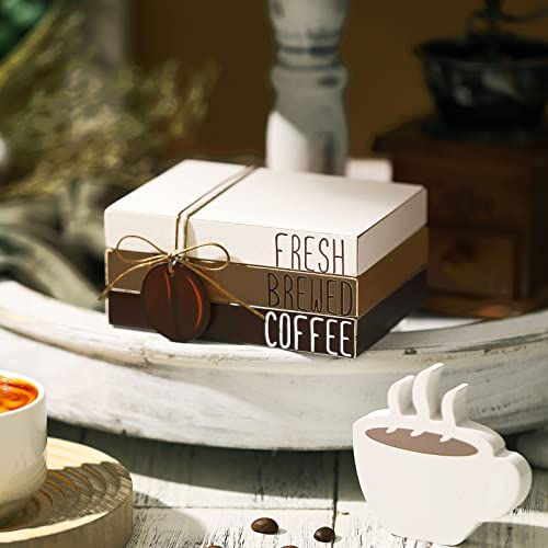 Mini Wood Book Stacks for Coffee Bar Decor - Rustic Farmhouse Tray Accessory