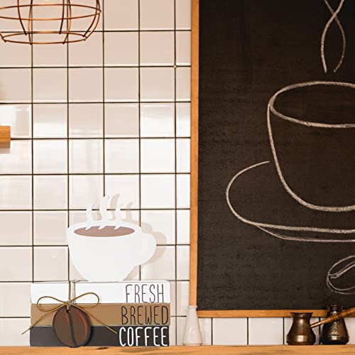 Mini Wood Book Stacks for Coffee Bar Decor - Rustic Farmhouse Tray Accessory