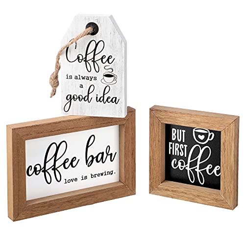 Mini Coffee Bar Sign Set - Farmhouse Rustic Wood