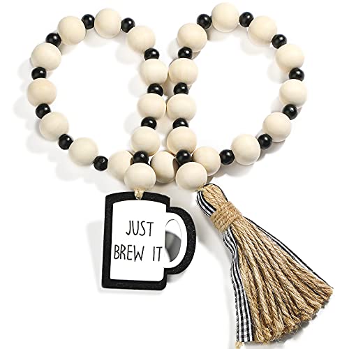 Boho Coffee Wood Bead Garland with Tassel
