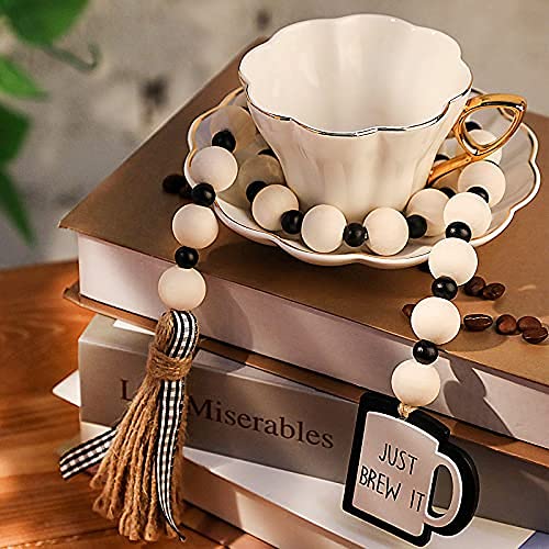 Boho Coffee Wood Bead Garland with Tassel