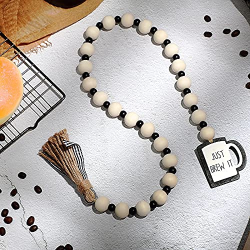 Boho Coffee Wood Bead Garland with Tassel