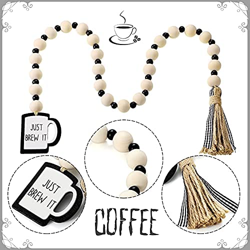 Boho Coffee Wood Bead Garland with Tassel