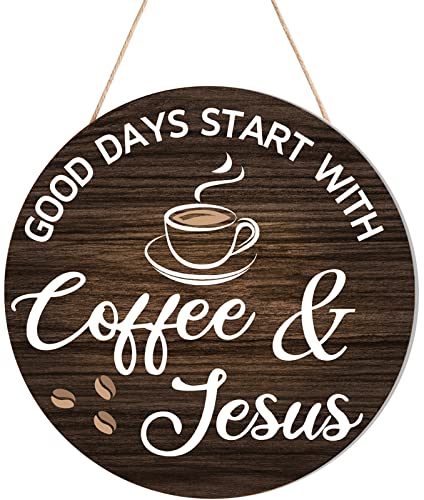 Wooden Coffee Bar Decor: Good Days with Coffee & Jesus