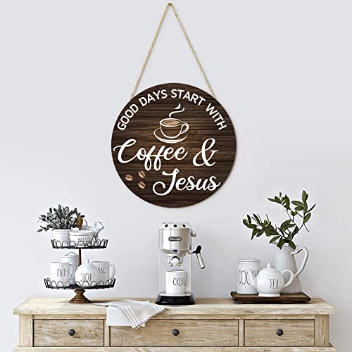Wooden Coffee Bar Decor: Good Days with Coffee & Jesus