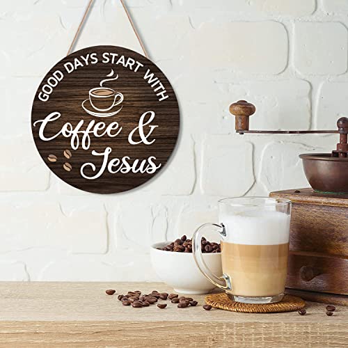 Wooden Coffee Bar Decor: Good Days with Coffee & Jesus
