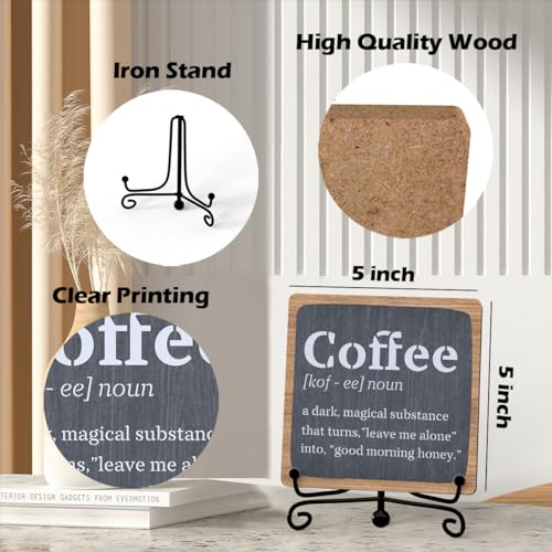 Quirky Coffee Signs, Rustic Farmhouse Plaque with Stand
