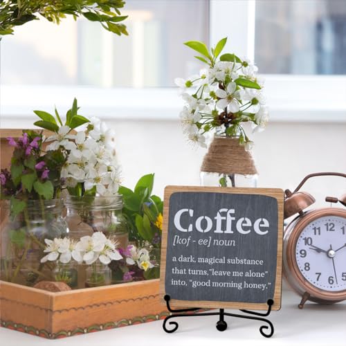 Quirky Coffee Signs, Rustic Farmhouse Plaque with Stand