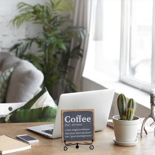 Quirky Coffee Signs, Rustic Farmhouse Plaque with Stand