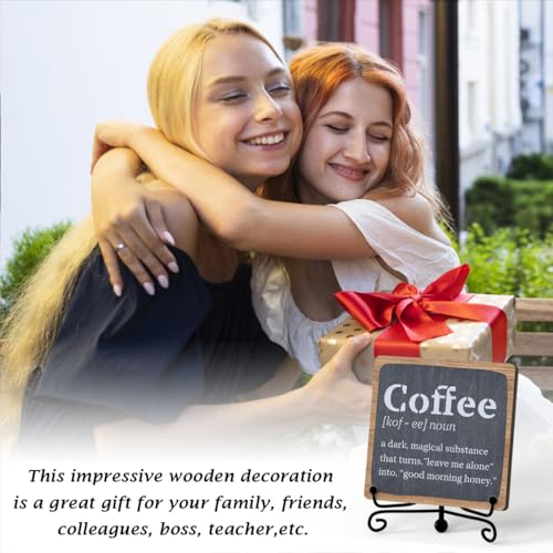 Quirky Coffee Signs, Rustic Farmhouse Plaque with Stand